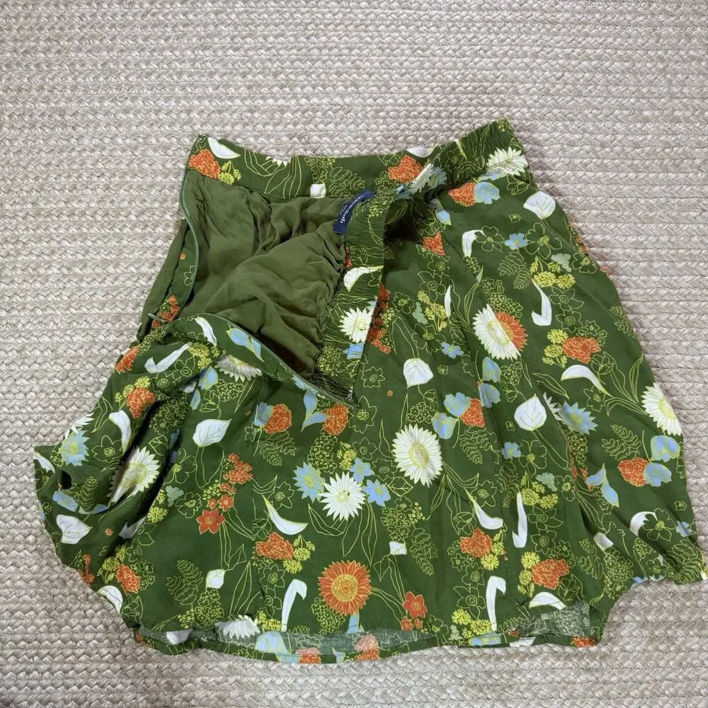 ModCloth “Stay Sassy” Floral Skater Skirt Retro Print Green Pleated Side Zip S - Picture 3 of 6